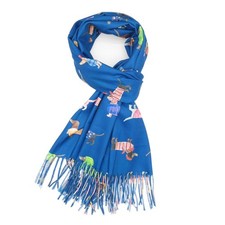 Sausage Dog  Animal Scarf Wrap  With Tassels In Blue Or Green