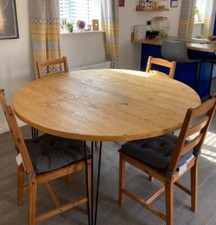 1 Meter Wide Rustic Round Dining Table Cable Drum With Pinhead Legs