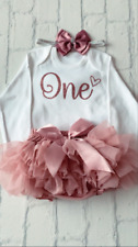 NEW Baby Girl Frilly Tutu Knicker Cake Smash 1st First Birthday Outfit Rose Gold