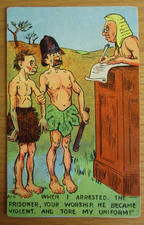 Vintage Comic Postcard Naked Policeman Figleaf Helmet Truncheon Caveman Judge