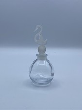 Vintage, Glass Perfume Bottle With Bird Stopper White Glass Topper Clear Bottle