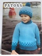 Boys diamond fair isle jumper + bobble hat KNITTING PATTERN children Patons 1106