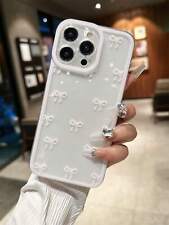 White Bow Clear Phone Case For iPhone 16 15 14 13 12 11 Pro Max Shockproof Cover