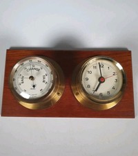 Vintage Fischer  Barometer And Clock Quartz Mounted On Wooden Display Board  GDR