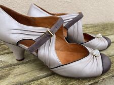 CHIE MIHARA PEARL GREY METALLIC VINTAGE DECO 30’s Style SHOES 41 7.5 Gem FLAPPER