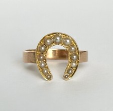 15ct Gold Victorian Lucky Horse Shoe Ring  / Antique Pearl Set