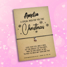 Personalised Christmas Wish Bracelet Charm Girls Stocking Filler Gift Keepsake