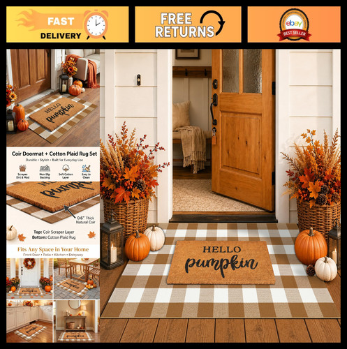 Autumn doormat plaid rug set - &,