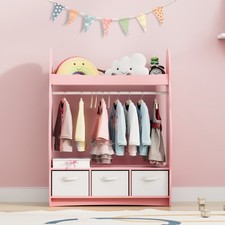 Kids Wardrobe Clothes Hanging Storage Shelf Cabinet Open Wardrobe Furniture Pink