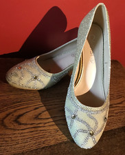 KELSI DIAMANTE KITTEN HEEL SHOES SIZE 6, SILVER & GOLD. WEDDING, BRIDESMAID etc.