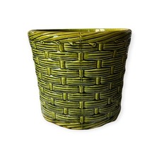 Antique J. T. & Sons Ltd Majolica “Wicker No. 3” Cache Pot – Green Basketweave