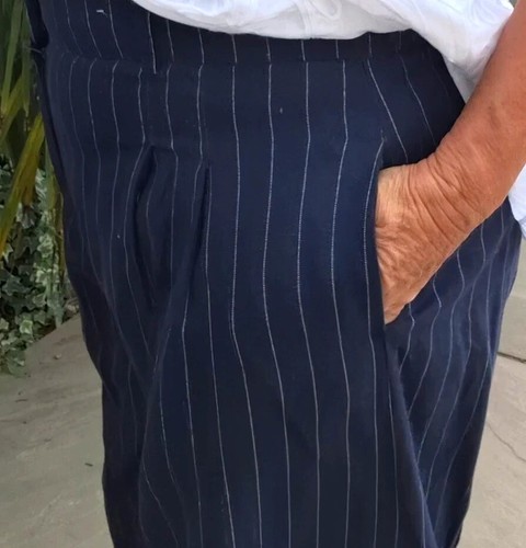 Navy stripe linen high - , waist
