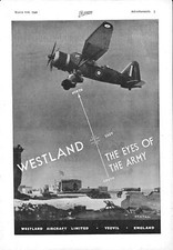 WW2 Advert WESTLAND LYSANDER Aircraft 'Eyes of the Army' Original 1941 Print Ad