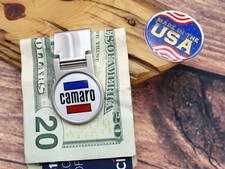 RARE Vtg WHITE CHEVY CAMARO CAR ADJUSTABLE LOCKING MONEY CLIP WALLET Automotive