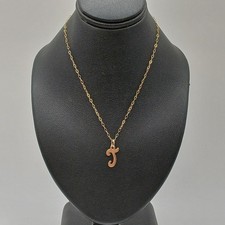 9ct 375 Yellow Gold J Initial Pendant Necklace 16ins Chain 15mm Pendant -CP 