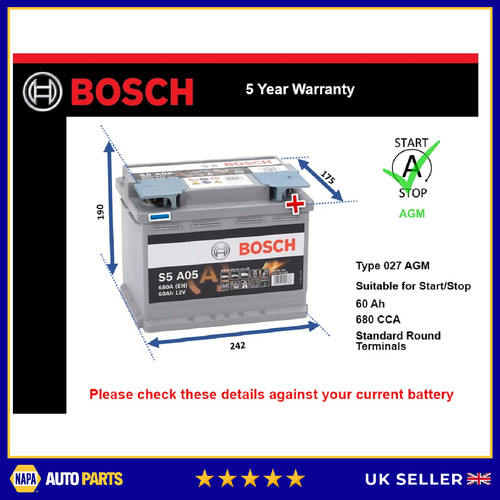 Agm car battery s5a05 bosch - agm,