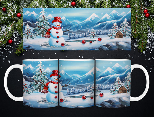 Snowman winter landscape - snowman, mug