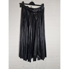 BNWT Zara Black Faux Leather Pleated Belted Midi Skirt Size: Small