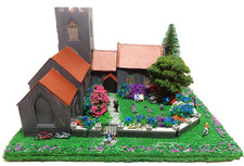 OO/HO gauge church trees flowers figures wall diorama for Hornby train layout