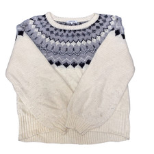 Global Work Jumper Womens Large Cream Grey Fair Isle Nordic Winter Holiday