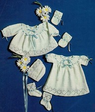 Baby coat dress bonnet bootees mitts KNITTING PATTERN Romany Reborn.