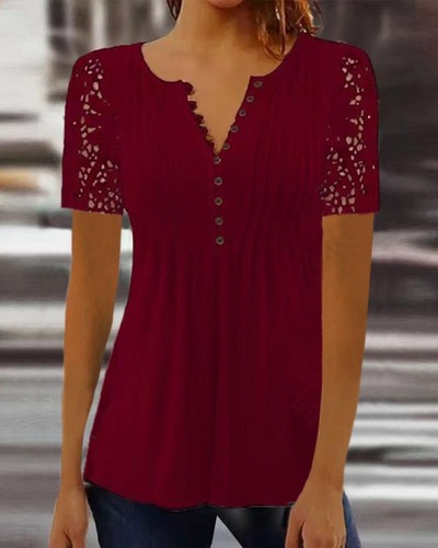 Womens lace neck tops - v-neck,