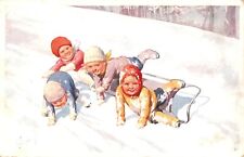 CHILDREN SLEDGE TOBOGGAN SNOW - K F....... ARTIST - BKWI POSTCARD