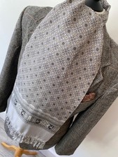 VINTAGE mens SILVER PAISLEY PATTERN SILK EVENING SINGLE PLY LONG SCARF