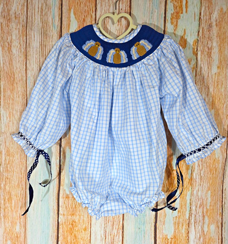 Lbs blue white gingham smocked - lbs,