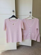 Vintage y2k Ella Pink Knit Merino Wool Twinset Coord Short Sleeve Top & Cardigan