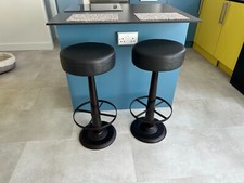 Nkuku Narwana Leather & Iron Round Bar Stool Black - Set of 2 - RRP £550