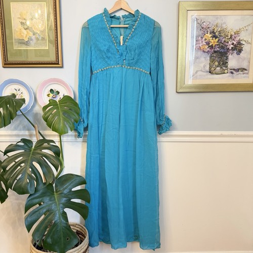 Vintage teal chiffon - teal, maxi