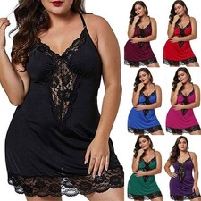 Plus Size Women Sexy Lace Nightdress Nightgown Lingerie Babydoll Sleepwear Robe