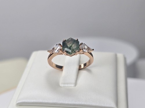 Hexagon moss agate engagement - hexagon,