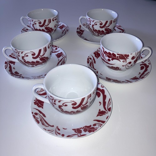 Red damask cup and saucers - damask,