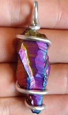 Purple Fume Plated Quartz pendant irregular Lemurian crystal handmade
