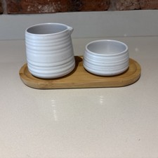 Nespresso Serving Set, Cream milk jug and sugar bowl on bamboo tray