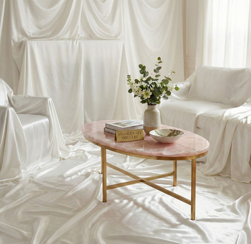 Pink onyx oval table - pink, only