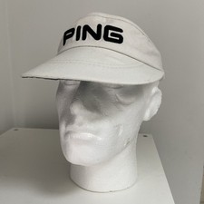 Vintage PING Hat Cap Visor Golf Strap Back White Made In USA Karsten Embroidered