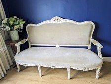 French Style Sofa Bench Beige Cream Painted Carved Solid Wood ? Available 