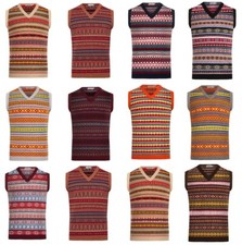 Mens Knitted Jumper Tanktop Vintage The Beatles Knitted Knit Retro Fairisle Vest