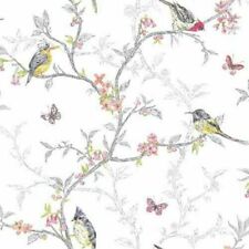 Holden Decor Phoebe Birds Butterfly Branches Leaves Wallpaper  White 98080