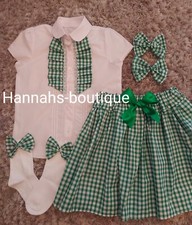 5/6yrs Gingham School Uniform Any Size, Colour skirt Shirt Socks hairbows romany