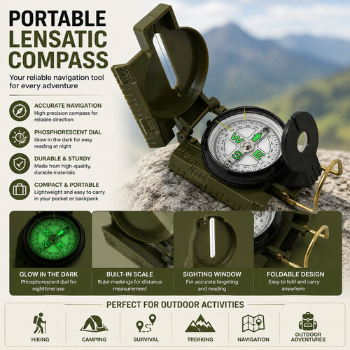 Lensatic compass portable - compass,
