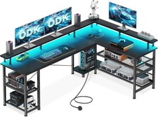 L Shaped Gaming Desk with LED Lights & Power Outlets, 168×120cm Reversible Corne