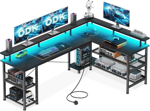 Shaped gaming desk with - desk, led