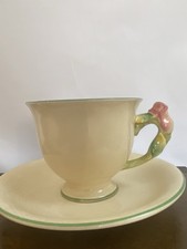 Vintage Art Deco Royal Winton Grimwades Yellow & Green Rosebud Handle Cup Saucer