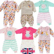 Baby Girls Long Pyjamas PJs Nightwear Cotton Kitten Chick Elephant  0-9mths
