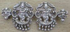 Antique Asian Silvertone White Metal Hindu Amulet Brooch, Two Figures & Monkeys