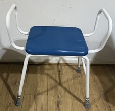 White Blue Perching Stool Arms Walking Frame Bathroom Seat Height Adjustable 